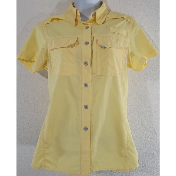 Habit Yellow Button Up Short Sleeve Fishing Guide Shirt Small UV Protection Soft - Picture 1 of 7